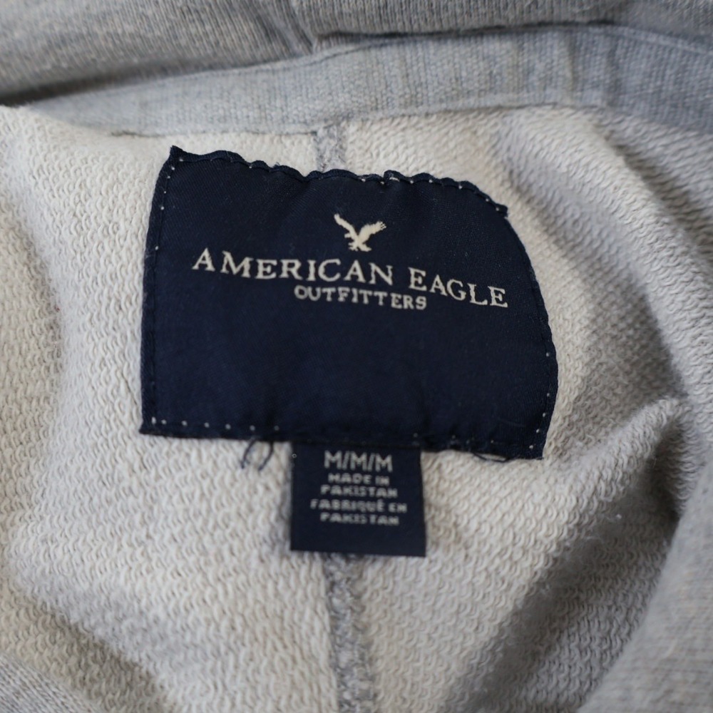 American Eagle Men's Gray Logo Pullover Hoodie Sweatshirt Heavyweight Sz Medium - Picture 5 of 8